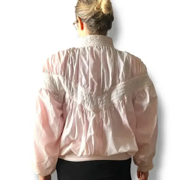 Vintage Abraxas Blush Pink Puff Sleeve Jacket w/ White Trim | Size S - Picture 3 of 6